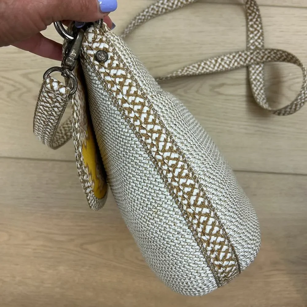 Eric Javits straw crossbody/shoulder bag White woven & metallic silver and gold